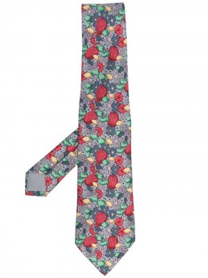 Галстук 2000-х годов с цветочным принтом Hermès. Цвет: серый