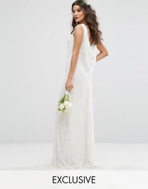 Свадебное платье макси с драпированным вырезом на спине и отделкой -Белый Amelia Rose