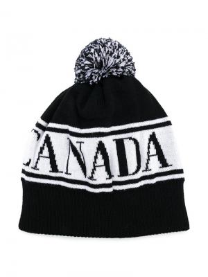 Трикотажная шапка с логотипом вязки интарсия Canada Goose Kids. Цвет: черный