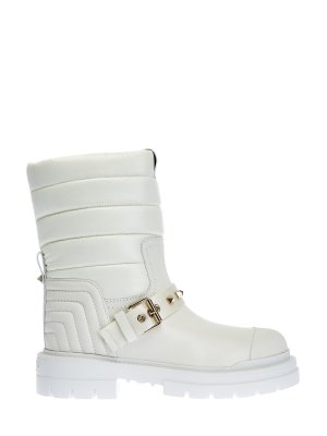Белые ботинки Rockstud из мягкой кожи с литым декором VALENTINO GARAVANI. Цвет: белый