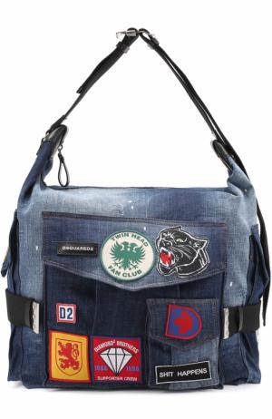 Дорожная сумка из денима с контрастными нашивками Dsquared2. Цвет: синий