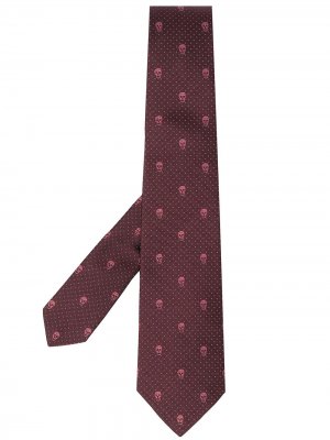Шелковый галстук с вышивкой Skull Alexander McQueen. Цвет: красный