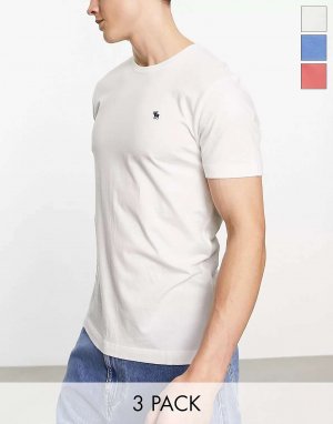 Красная/белая/синяя футболка с логотипом 3 Pack Abercrombie & Fitch
