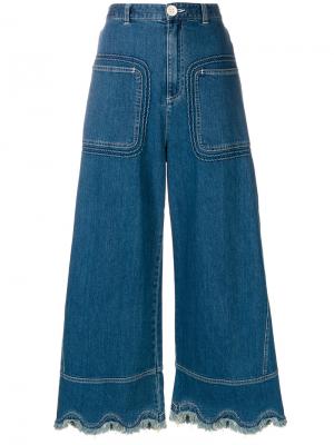 Широкие джинсы с бахромой по краям See By Chloé. Цвет: синий