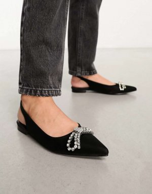 Гламурные туфли на плоской подошве с острым носком и босоножками черного цвета Glamorous