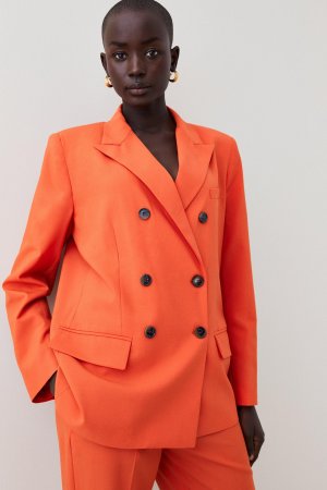Двубортный пиджак строгого кроя из смесовой шерсти , оранжевый Karen Millen