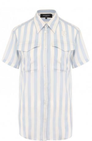 Шелковая блуза с накладными карманами в полоску Rochas. Цвет: голубой