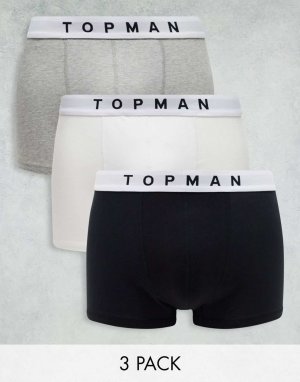 Комплект из трех плавок черного, белого и серого цвета с белыми поясами Topman