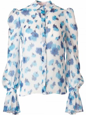 Полупрозрачная рубашка с цветочным принтом Carolina Herrera. Цвет: синий