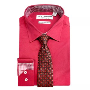Мужской комплект из эластичной классической рубашки и галстука современная кроя , красный Nick Graham