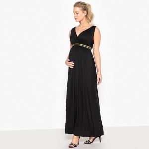 Платье длинное с блестящей резинкой для периода беременности La Redoute Collections. Цвет: черный