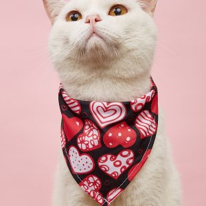 1шт Бандана для домашних животных на День святого Валентина с принтом сердечка SHEIN. Цвет: многоцветный