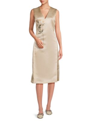 Атласное платье-миди с цветочным принтом , цвет Cream Multi Bottega Veneta