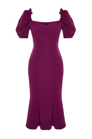 Фиолетовое элегантное вечернее платье с рукавами-фонариками , фиолетовый Trendyol