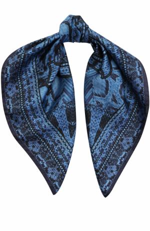 Шелковый платок с принтом Roberto Cavalli. Цвет: голубой