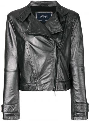 Байкерская куртка с металлическим отблеском Armani Jeans. Цвет: металлический