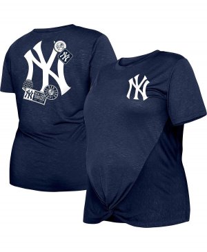 Женская темно-синяя футболка больших размеров с узлом спереди New York Yankees Two-Hit Era, темно-синий ERA