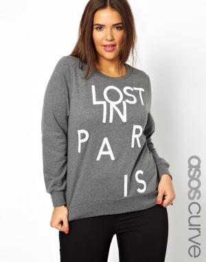 Свитшот с принтом In Paris эксклюзивно для ASOS CURVE Lost. Цвет: серый меланж
