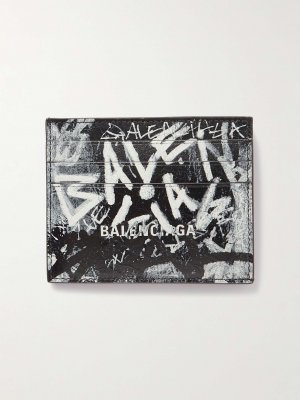 Кожаный картхолдер с тисненым логотипом BALENCIAGA, черный Balenciaga