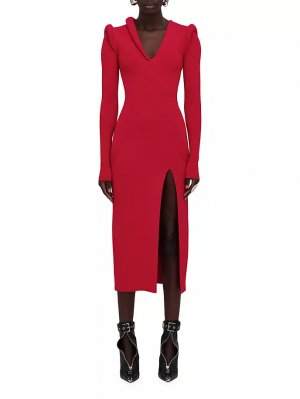 Платье-миди в рубчик с длинными рукавами Alexander Mcqueen, красный McQueen