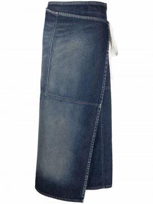 Джинсовая юбка макси с запахом MM6 Maison Margiela. Цвет: синий