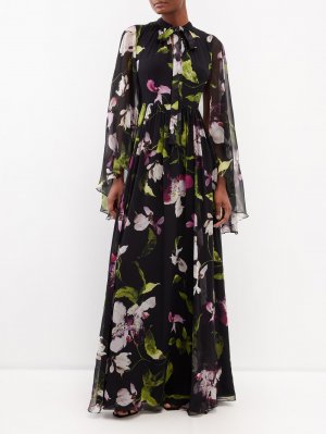 Шелковое платье evelyn с накидкой и цветочным принтом , черный Erdem
