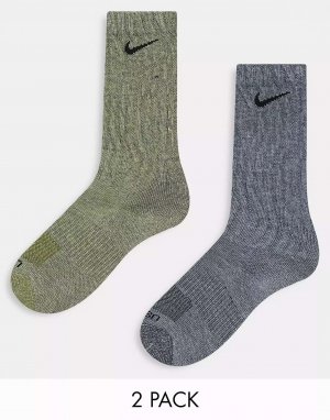 2 набора мягких носков в рубчик цвета хаки и серого Nike