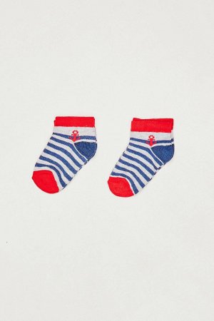 Комплект из 2 детских носков в полоску с пинетками , темно-синий Fullamoda
