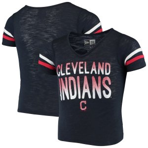 Молодежная футболка New Era для девочек из джерси Cleveland Indians Slub с v-образным вырезом