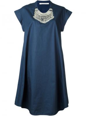 Платье свободного кроя с отделкой у выреза Miahatami. Цвет: синий