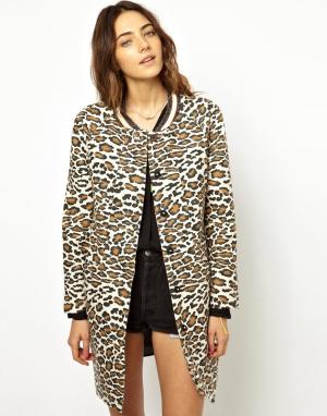 Леопардовый пиджак-кокон спортивного стиля Maison Scotch. Цвет: мульти