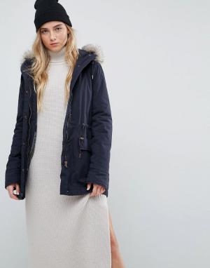 Парка с отделкой искусственным мехом Alana Parka London. Цвет: черный