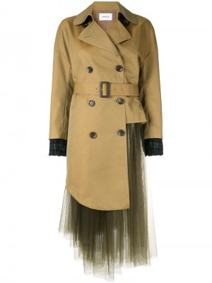 Двубортное пальто с тюлевой вставкой Enföld. Цвет: коричневый
