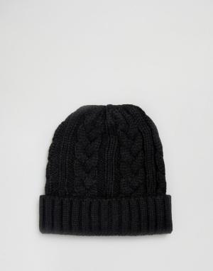 Черная шапка-бини крупной вязки 7X. Цвет: черный