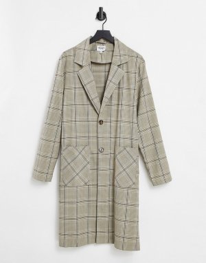 Легкое бежевое пальто в клетку -Нейтральный Vintage Supply