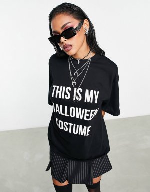 Черная объемная футболка с костюмом this is my halloween DESIGN Asos
