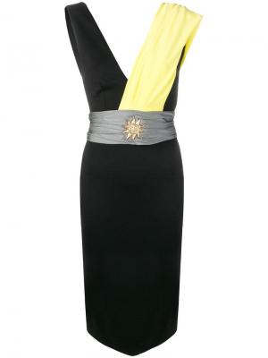 Приталенное платье с декоративным шарфом Fausto Puglisi. Цвет: черный