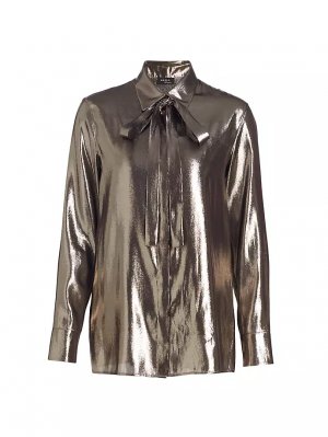 Блуза из шелковой смеси металлик с завязками на воротнике , цвет charcoal silver Akris