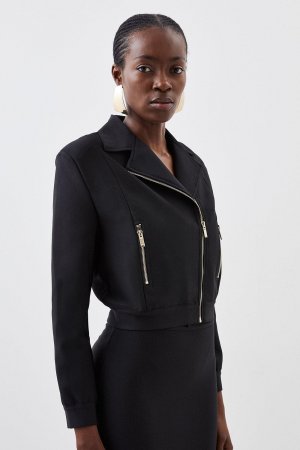 Фигурная форма Бинтовая вязаная куртка-бомбер , черный Karen Millen