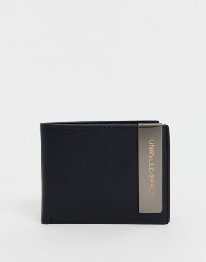 Черный кожаный бумажник с серебристым зажимом для купюр ASOS DESIGN