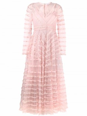 Длинное платье из тюля пуэн-деспри RED Valentino. Цвет: розовый
