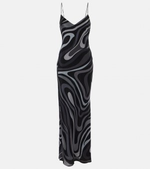 Шелковое платье макси с принтом marmo , серый Pucci