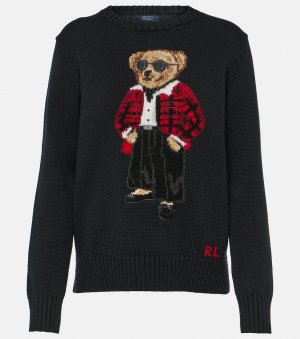 Хлопковый свитер с вышивкой polo bear , черный Ralph Lauren