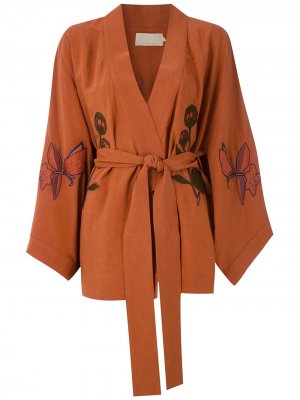 LE SOLEIL DETE кимоно Valerie с вышивкой D'ETE. Цвет: коричневый