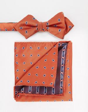 Галстук-бабочка и платок для пиджака Selected Homme. Цвет: коричневый