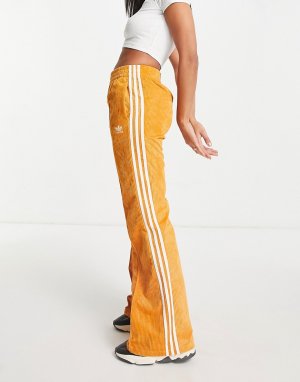 Оранжевые расклешенные брюки из вельвета с тремя полосками -Оранжевый цвет adidas Originals