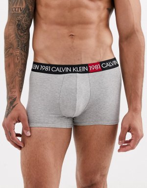 Серые меланжевые боксеры-брифы из хлопка с логотипом на поясе -Серый Calvin Klein