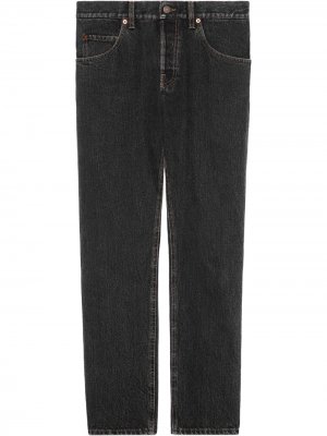 Зауженные джинсы из вареного денима Gucci. Цвет: черный