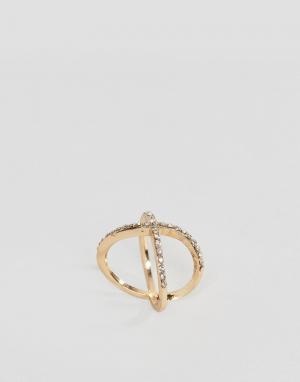 Золотистое кольцо с искусственным кристаллом DesignB London. Цвет: золотой
