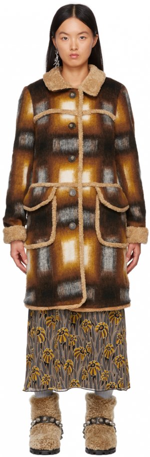 Orange & Brown Faux-Shearling Ombre Plaid Coat Anna Sui. Цвет: amber multi